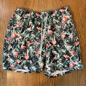 Goodfellow Co. Men’s Green & Pink Flamingo Swim Trunks with Pockets Size Medium